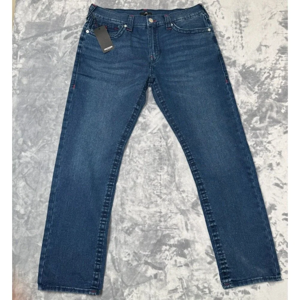 True Religion Men’s Jeans 36/32 Geno Big T Flap Slim Dark Shivering Wash NWT